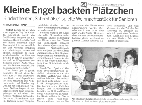 Kleine Engel backten Plätzchen - Kindertheater "Schreihälse" spielte Weihnachtsstück für Senioren